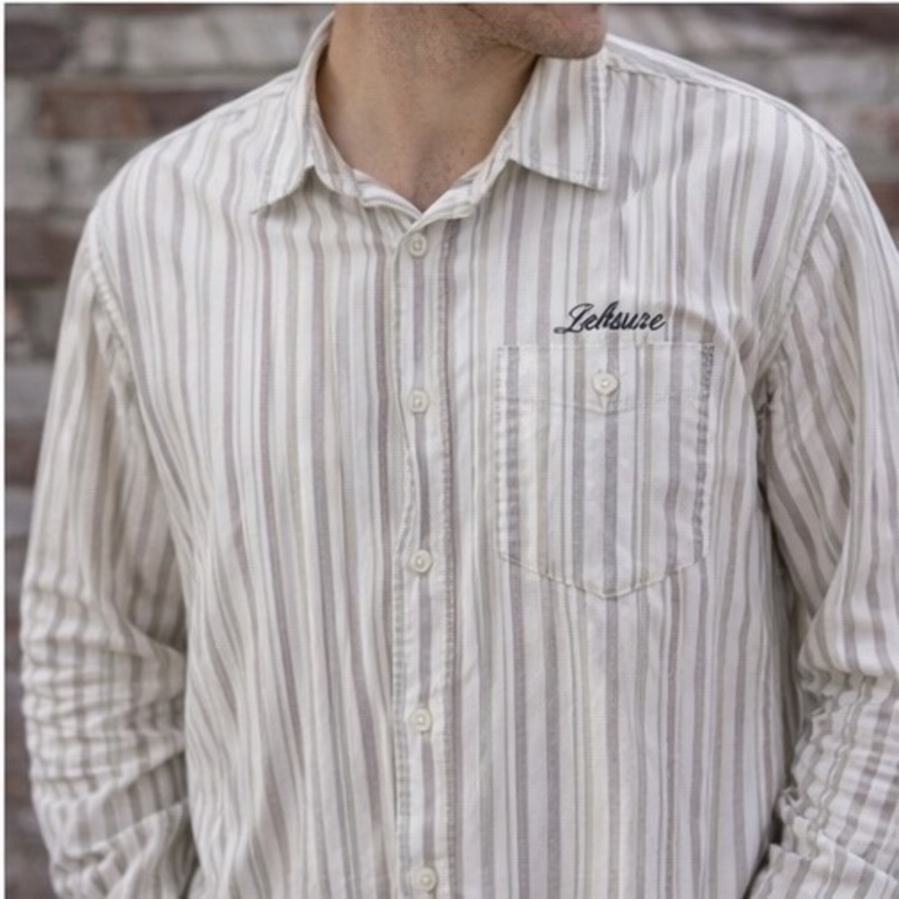 Mens Striped Button Down Shirt XXL Cotton Long Sleeve Casual Ecko‎ Unltd Cream